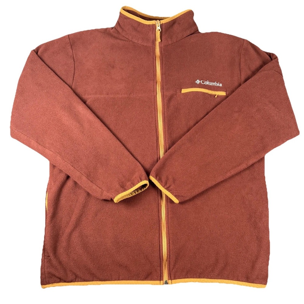 Columbia Jacket Mens Large Red Fleece Full Zip Stand Collar Pockets Hiking